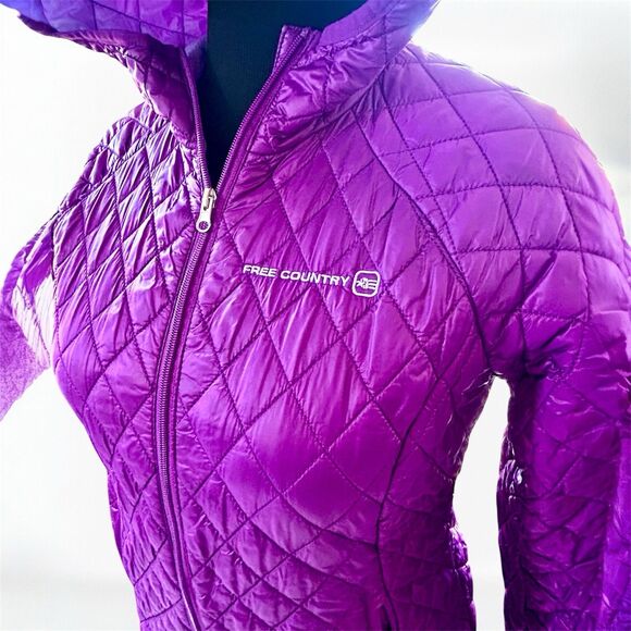 Free Country Quilted Puffer Jacket With Hood Women's Medium Purple Lightweight - Picture 3 of 11